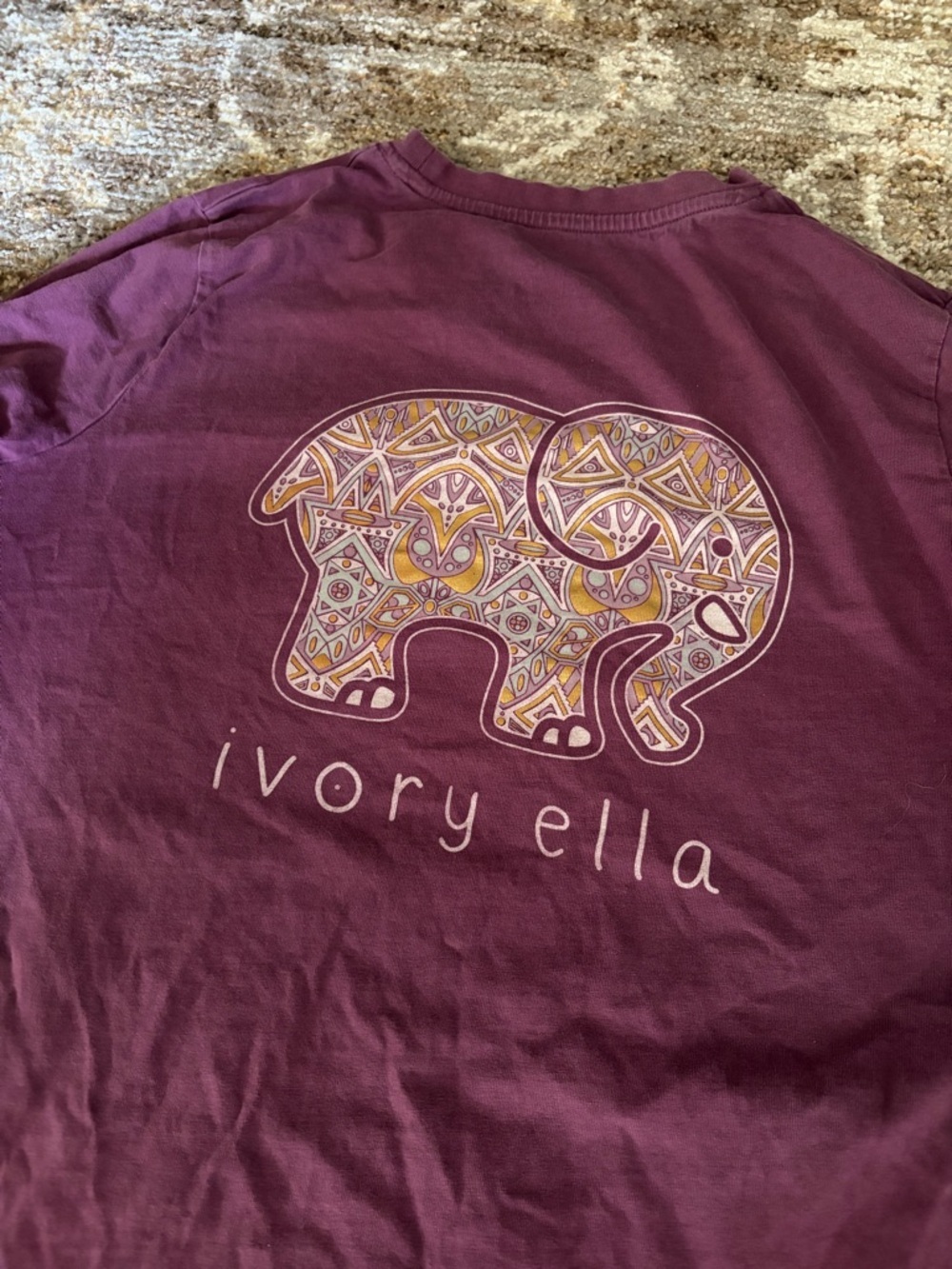 Ivory Ella Long Sleeve Pocket Tee with Elephant Graphic - Plum - Picture 3 of 4